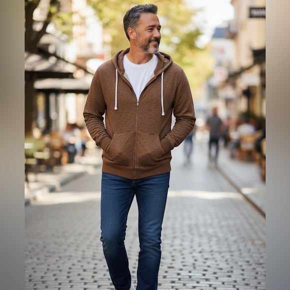 theo & leigh Other - Men's Casual Brown Zip-Up Hoodie